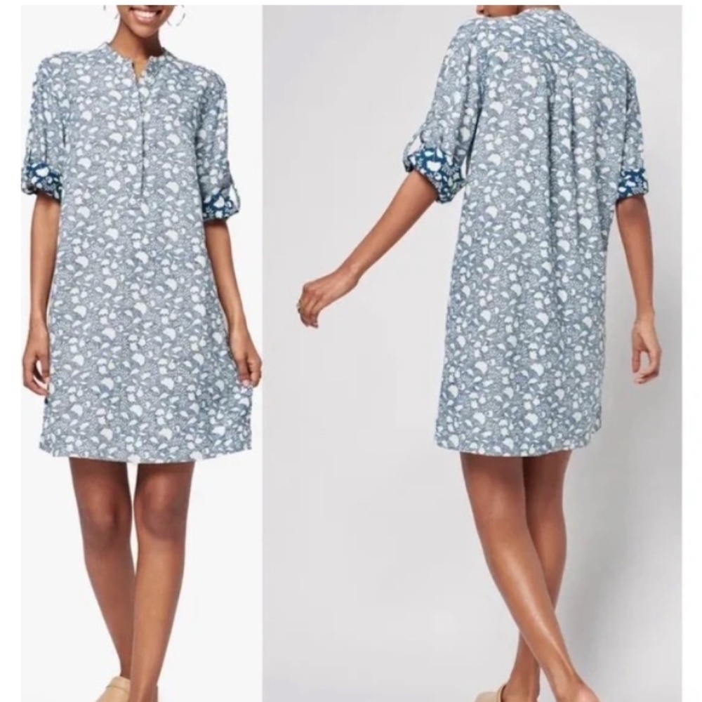 Faherty Penelope Linen Blend Popover Shift shirt Dress indigo Echo floral